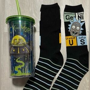 Rick and Morty tumbler cup and socks bundle